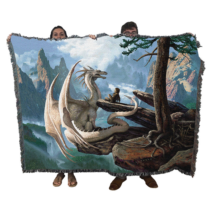 Pure Country Weavers Hobsyllwin and Kume Dragon Blanket by Ciruelo - Gift Fantasy Tapestry Throw Woven from Cotton - Made in The USA (72x54)