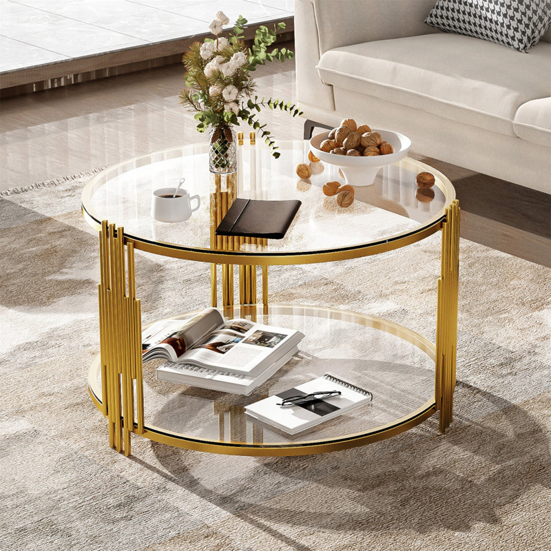 Table basse Modern, Brun / or, Transparent