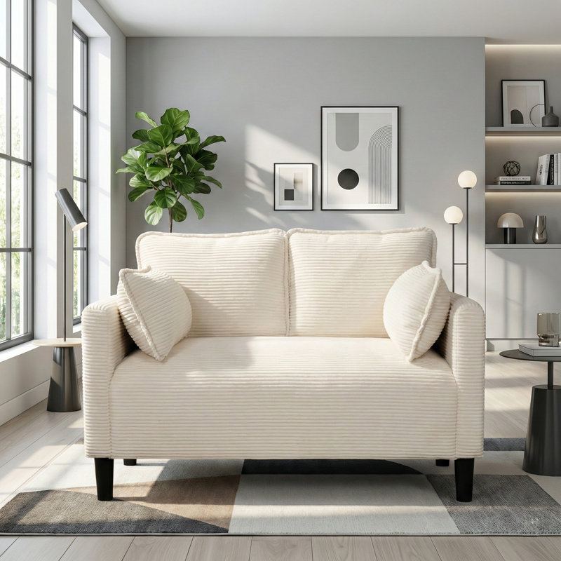 48" Cloud-Soft Corduroy Loveseat | Deep Cushions & Side Pocket | Modern Small Space Sofa for Apartment & Dorm, Beige