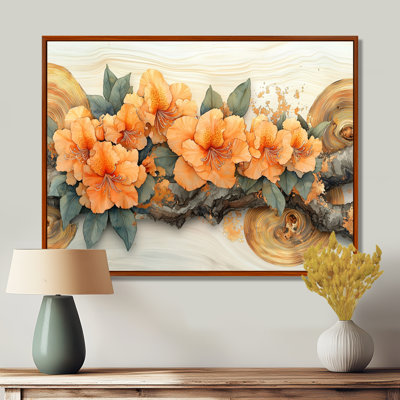 «Summer Rhododendron Flowers On A Wooden River I», reproduction d'art sur toile encadrée
