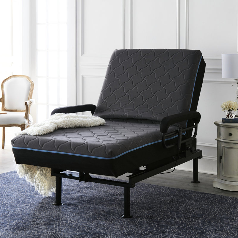 Taille réglable du lit relevable - Housse de matelas en mousse à mémoire de forme ferme de 6 po, fonction d'assistance, télécommande câblée, garde-corps rembourrés, charge maximale de 450 lb, métal bleu avec matelas fonctionnel avec housse à fermeture à glissière, télécommande