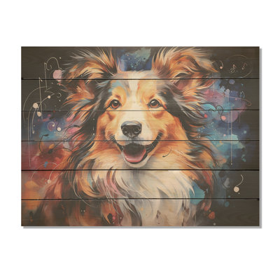 Shetland Sheepdog Portrait I - Dog Wood Wall Art On Natural Pine Wood