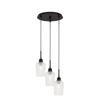 Luminaire suspendu grappe 3 lumières Edge avec verre texturé 5 po