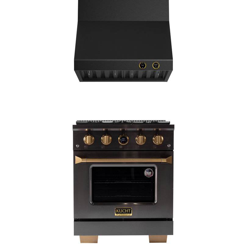 30 po 4,2 pieds cubes Pi. Cuisinière à 4 brûleurs à double combustible pour gaz naturel en acier inoxydable titane + hotte murale