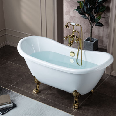 59" x 28" Clawfoot Soaking Acrylic Bathtub