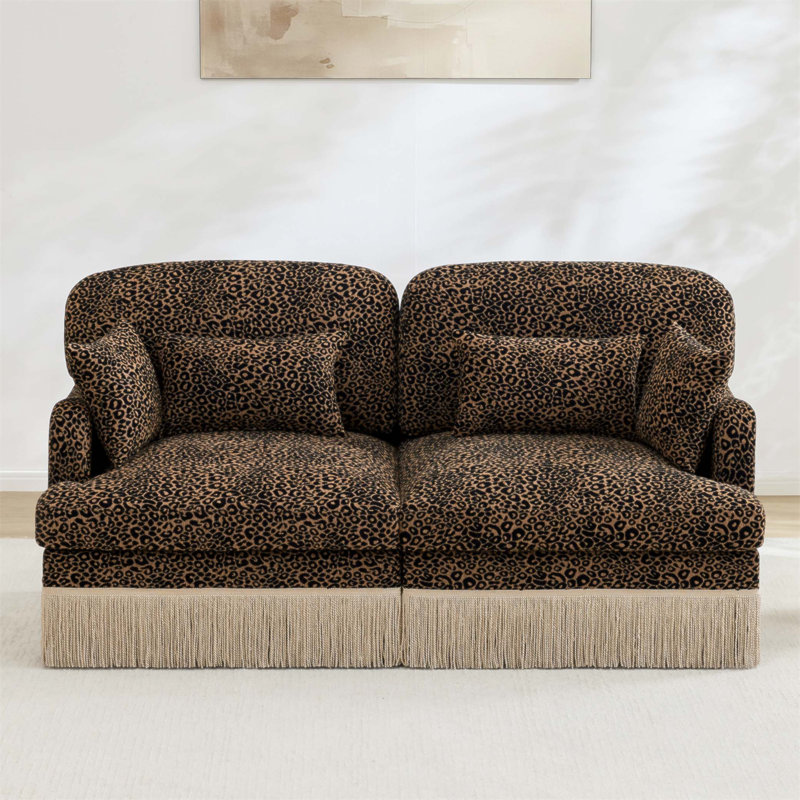 Canapé modulaire 69 po en chenille à imprimé léopard confortable - Canapé modulaire moderne avec garniture à pampilles, assise profonde, dossier ergonomique, assemblage facile
