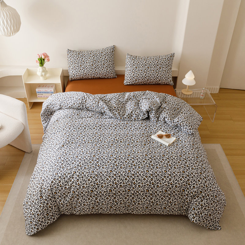 Floral Comforter Set Botanical Flower Bedding Set, Full Comforter + 2 Standard Pillowcases, Black Leopard