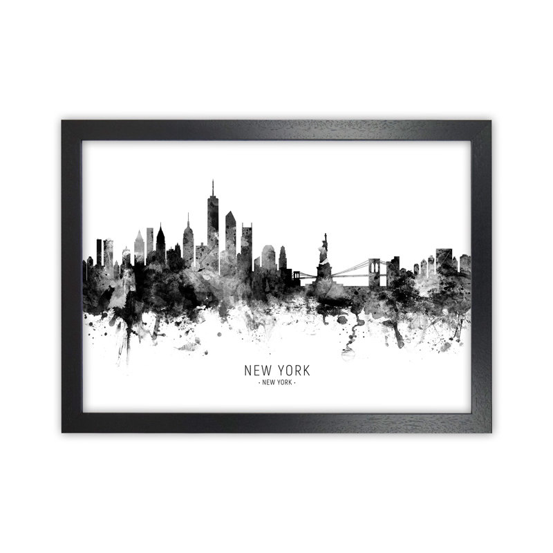 New York New York Skyline Black White City Name by Michael Tompsett - Print, Black Framed, 25cm H x 34cm W x 3cm D