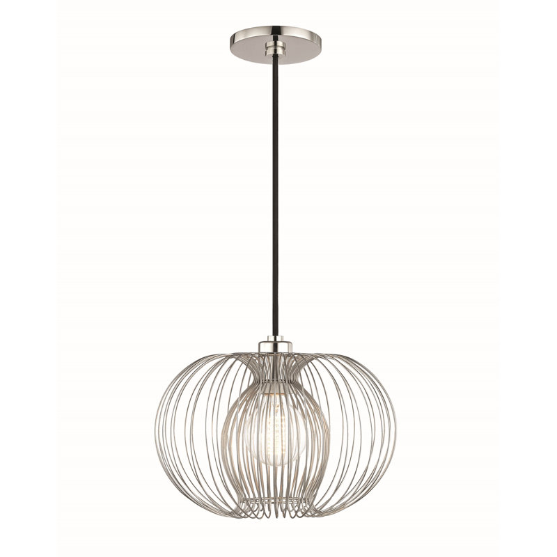 Luminaire suspendu géométrique unique à 1 lumière Jasmine, Nickel poli, H 11 po x l 12 po x P 12 po
