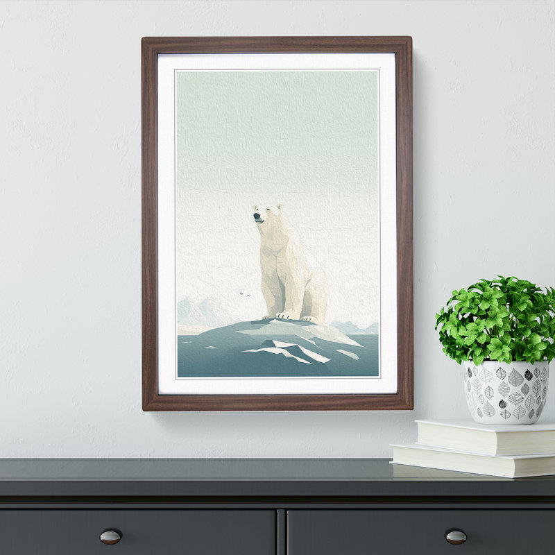 Polar Bear Minimalism 1 Piece Single Picture Frame Wall Art, 34cm H x 25cm W, Walnut Framed