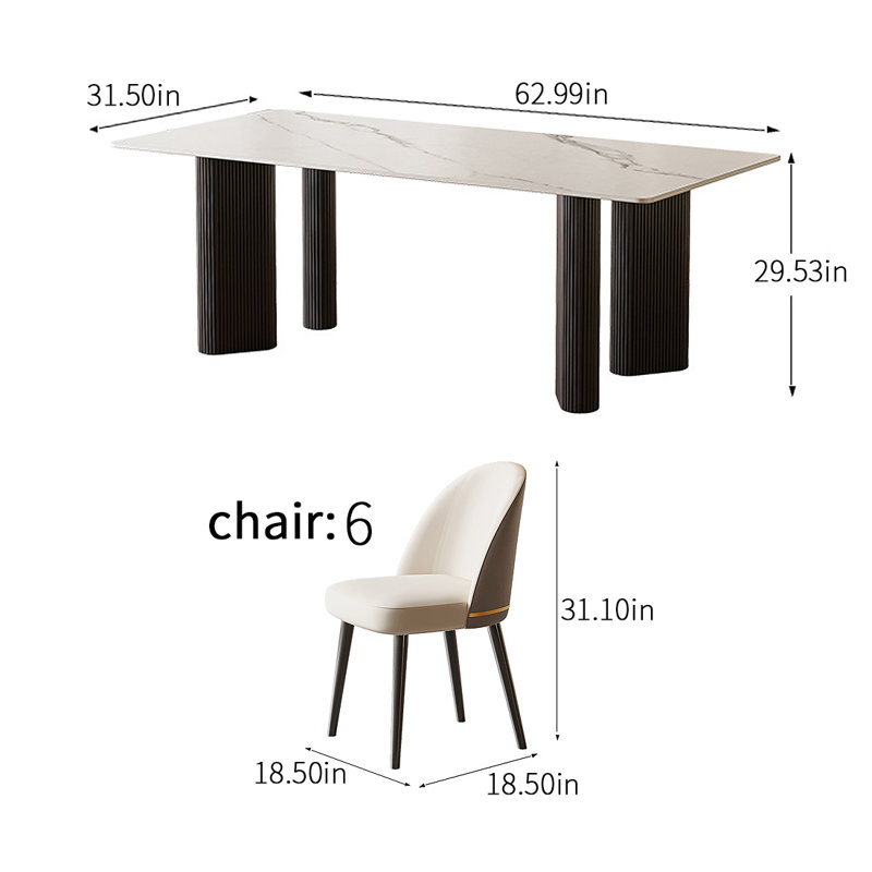6 - Person Four Leg Dining Set, 29.53" H x 62.99" L x 31.5" W