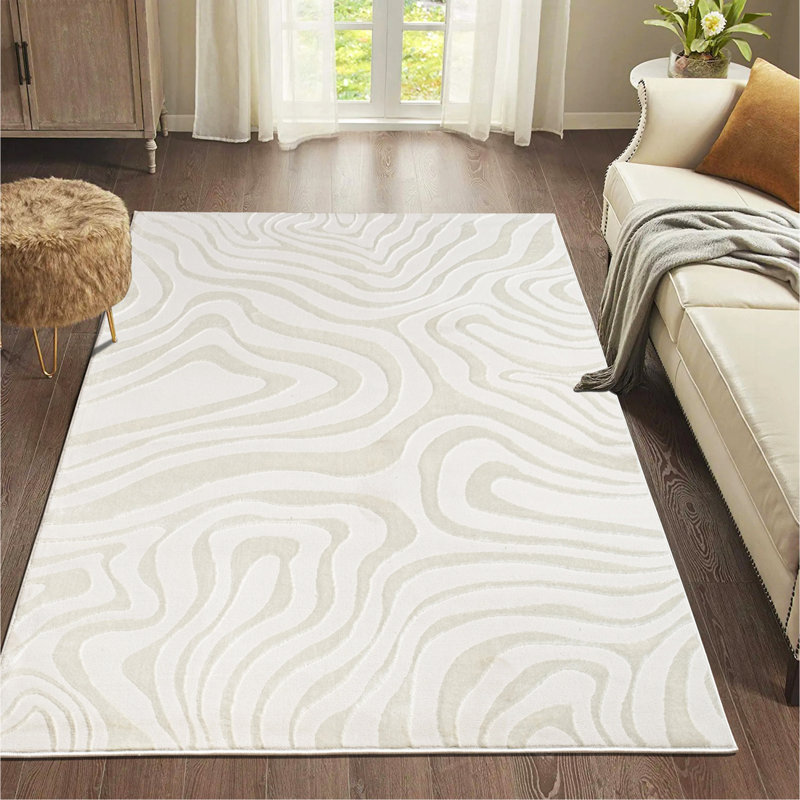 Tapis luxueux au design abstrait crème, Rectangle 5 pi 3 po x 7 pi 7 po