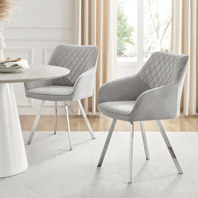 Eubanks Luxury Fabric Upholstered Dining Chair with Chrome Metal Legs - Modern Home