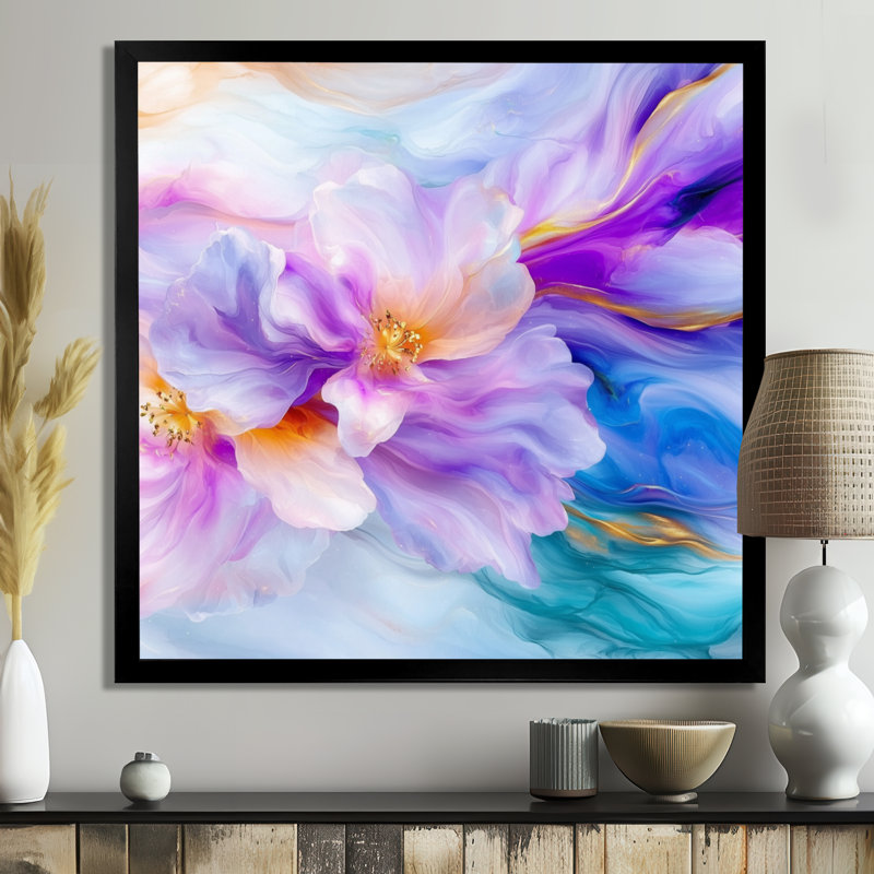 Natures beauté fleurs mauves agate II - fleurs murales abstraites, Reproduction encadrée d'une seule photo sans pass, Noir