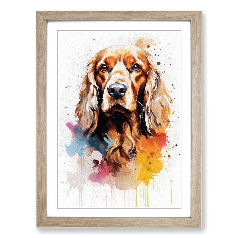 Cocker Spaniel Gestural No.3 - Single Picture Frame Print on Wood, Oak, 46cm H x 34cm W x 2cm D