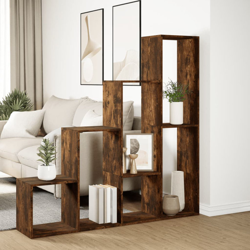 Andreca 143.5 cm H x 143.5 cm W Bookcase, (4 Shelves) 143.5cm H x 143.5cm W x 29cm D, Smoked Oak