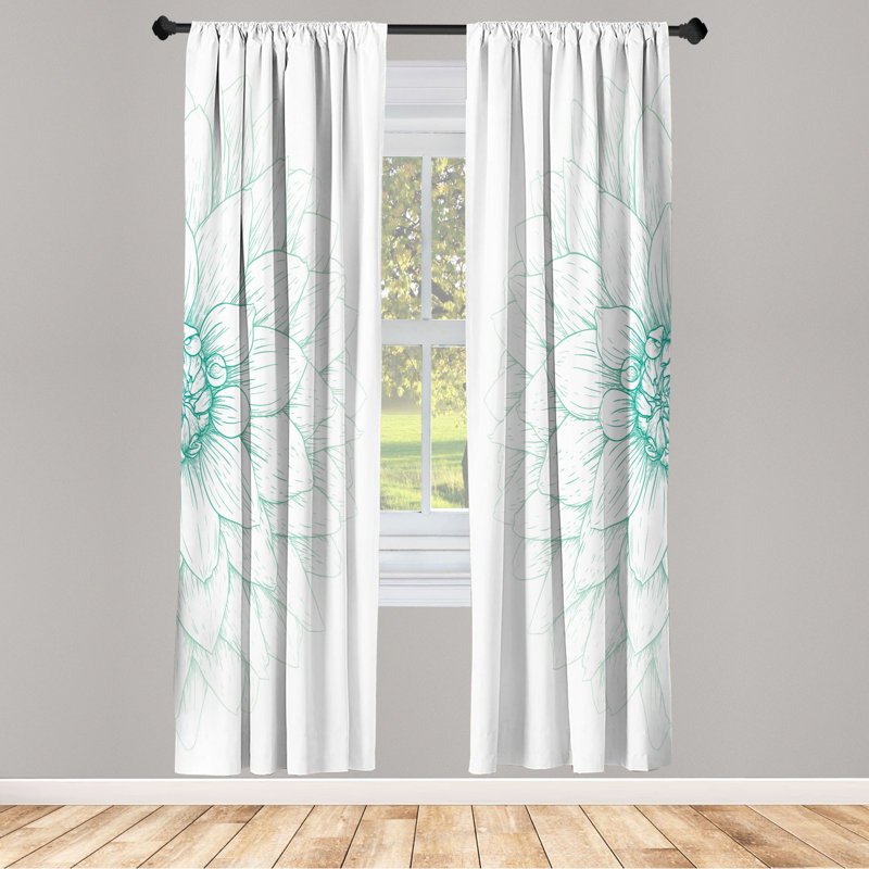 Microfiber Floral Semi-Sheer Rod Pocket Curtain Panels, 28" W x 63" L, Turquoise