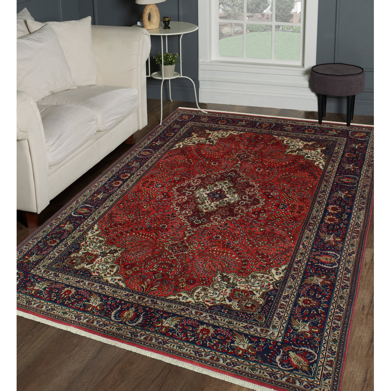 Tapis rouge noué à la main de conception unique 6 pi 7 po x 9 pi 4 po Jamilyn