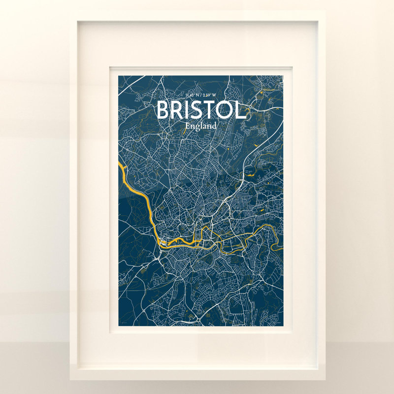 Bristol City Map in Amuse 1 Piece Wall Art, 27.6cm H x 19.7cm W x 0.05cm D