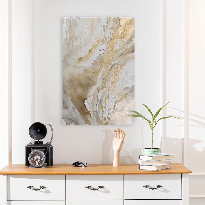 Ann Moss - Marbre doré contemporain, aquarelle abstraite, forme organique, H 24 po x l 16 po