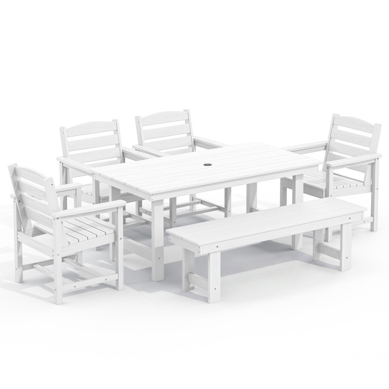 Barrera High Density Polyethylene Outdoor Dining 6-Piece Set, White