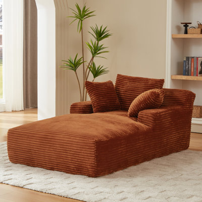 Orange Corduroy Chaise, Modern Office With Spring Cushion, Ergonomic, No Assembly, Stylish Oversized Couch, Chaise For Living Room, Support, Instant Use