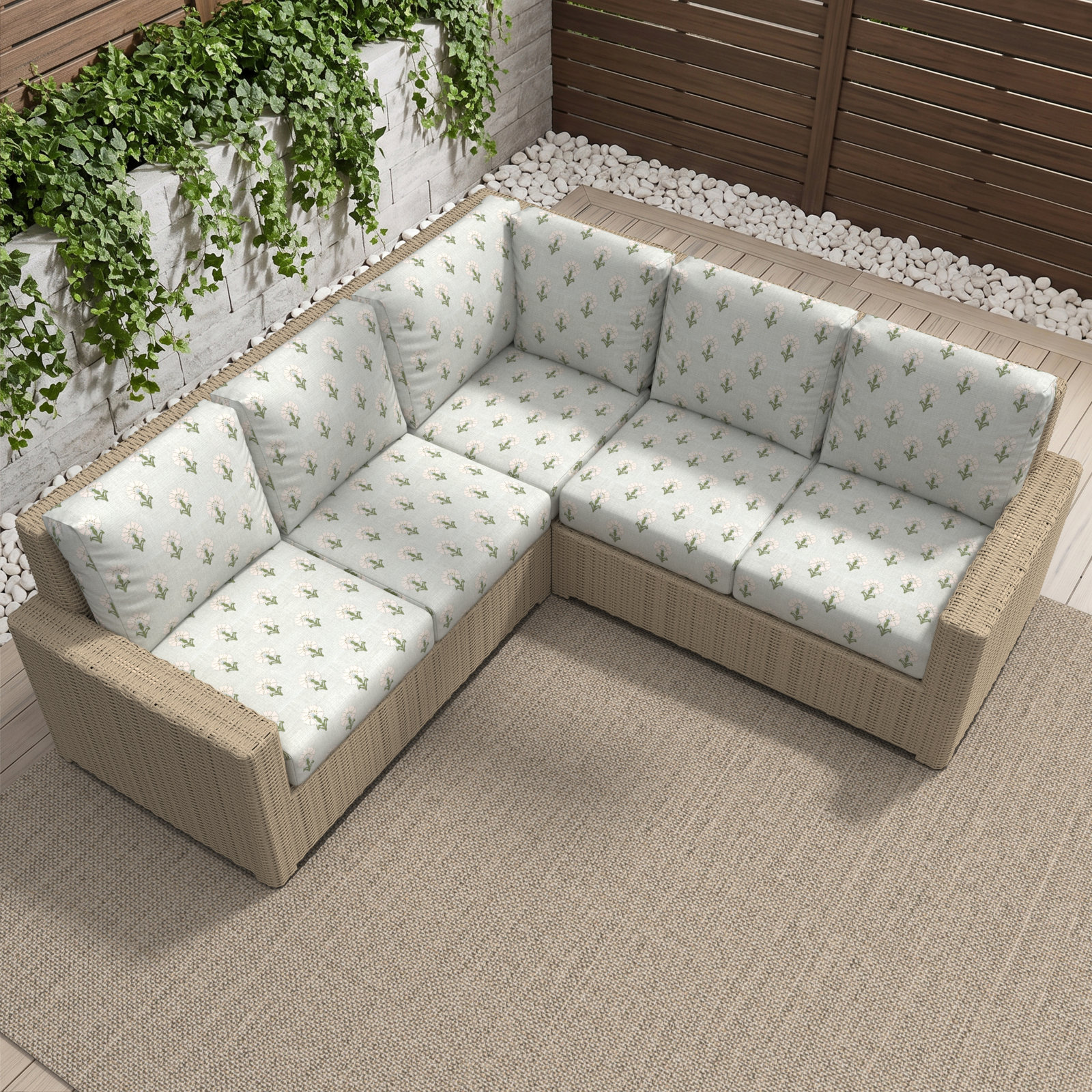 Henri 91" Patio Sectional Set, Sunbrella® Mira Celeste