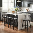 Mid-Century Modern Rubberwood Upholstered Barstools with Sculptural Spindle Back