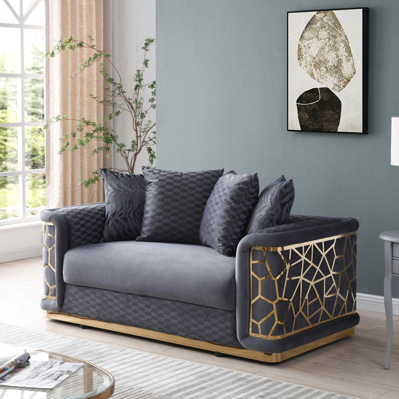 Talia 68'' Velvet Square Arm Loveseat, Dark Gray Velvet,  26" H x 68" W x 36" D