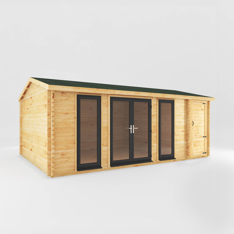 20ft x 10ft Home Office Studio With Side Shed UPVC Windows & Doors (44mm), Grey/Natural Timber