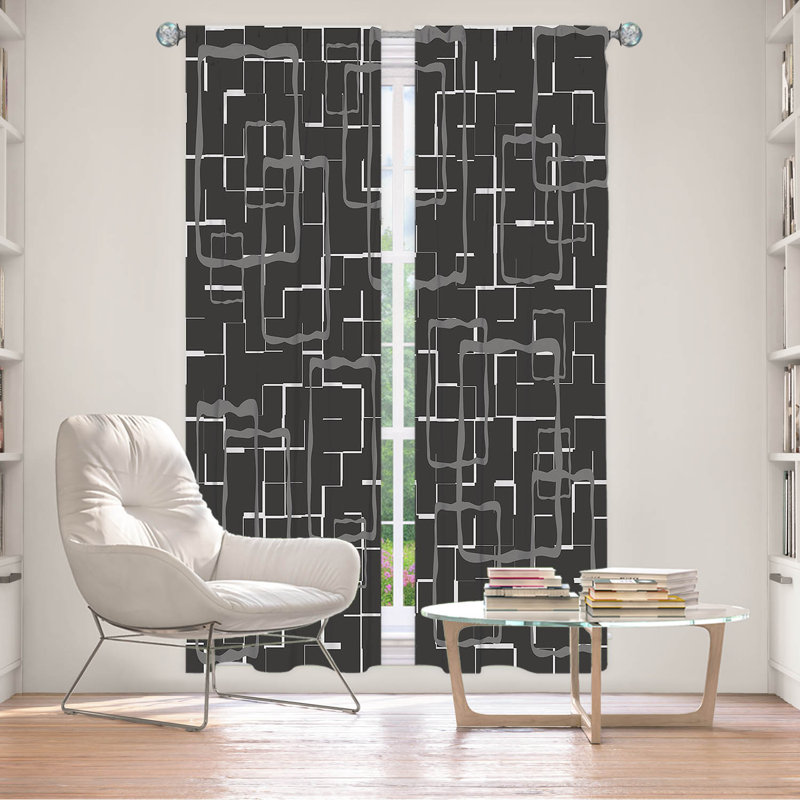 Ensemble de 2 panneaux de rideaux pour fenêtre Berends par Susie Kunzelmanelman - Geometrics, L 20 po x L 52 po, Noir / blanc