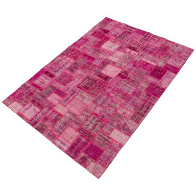 Tapis décoratif rose en laine de conception unique noué à la main des années 1980 6 pi 11 po x 9 pi 9 po