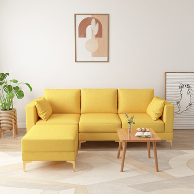 Sol Upholstered 92.9 " Polyester L-Shaped Seating Component with Ottoman