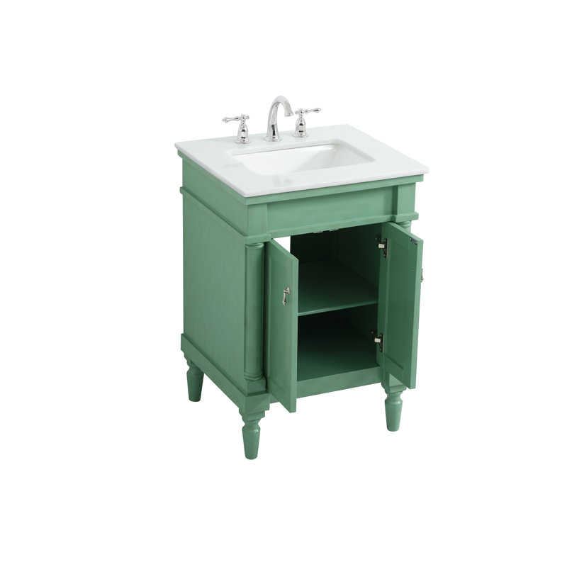 Ensemble de meuble-lavabo simple 24 po Lexington, Menthe rétro, Blanc ivoire
