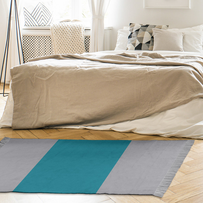 Tapis à rayures 4,6 pi x 5,5 po gris/bleu foncé