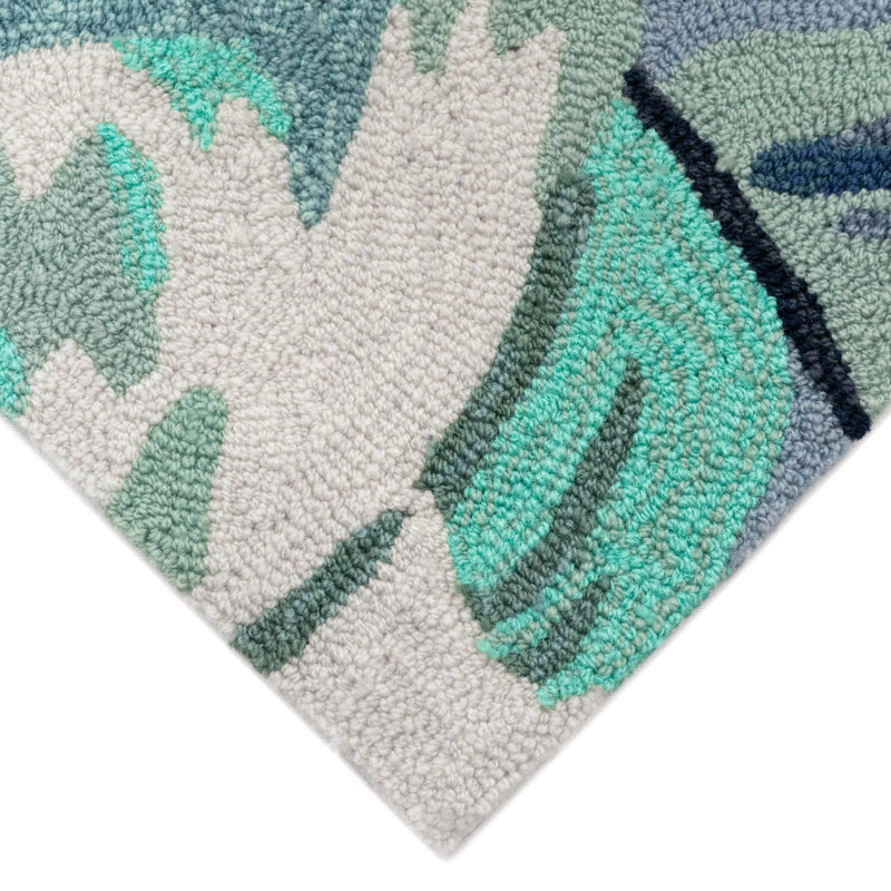 Tapis bleu / vert en polyester touffeté à la main Pagar, Rectangle 7 pi 6 po x 9 pi 6 po