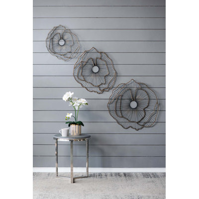 Ensemble de 3 fleurs murales en métal, sculpture florale transitionnelle pour l'entrée du vestibule