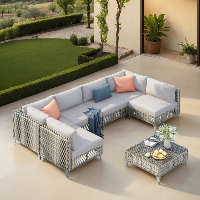 Ensemble de conversation modulaire 7 pièces avec ensemble de conversation et table basse 7 pièces, Gris