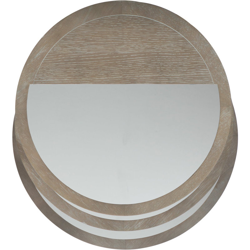 Gray Oak and Glass Round End Table with Shelves