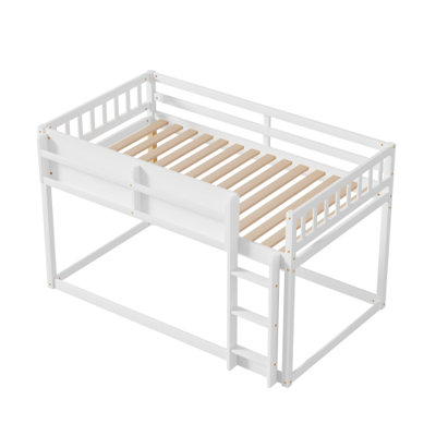 Convertible Loft Bed Frame with Storage Shelf, Twin Over Twin Floor Bunk Bed with Ladder & Guardrails, Solid Kids Beds Frames for Boys Girls Bedroom, No Box Spring Needed, Easy Assembly