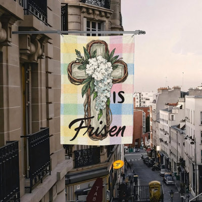 He Is Risen Cross Flag, for Indoor & Outdoor, 70L x 47W