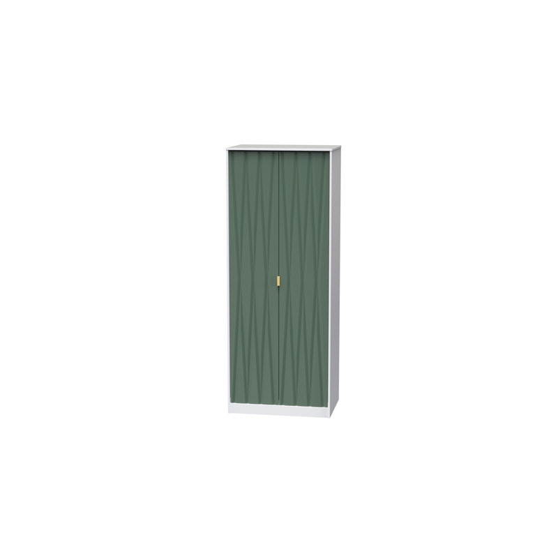 Fully Assembled Fellgren Diamond 2 Door Wardrobe, Green / White Matt Veneer