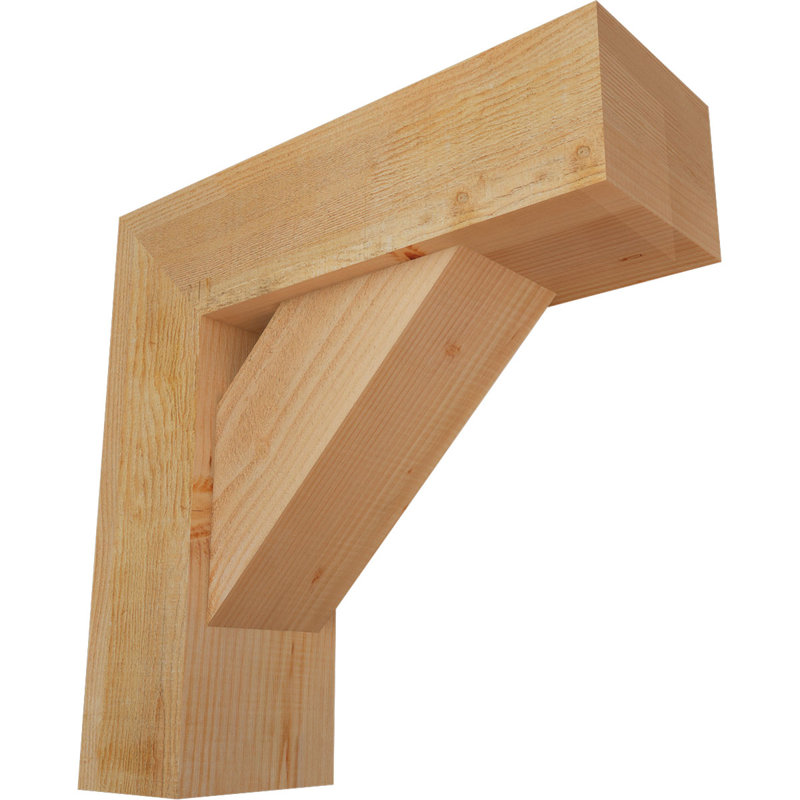 Traditional Block Bracket with Offset Brace, 24 x 24, 8"W Douglas Fir (Rough Sawn)