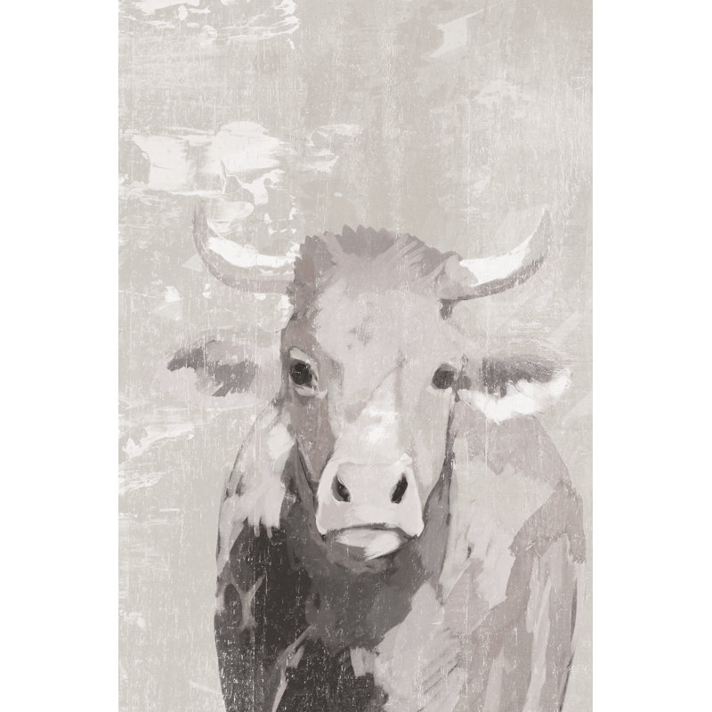 Grey And Sage Cow - Wrapped Canvas Painting, 122cm H x 81cm W x 3.8cm D