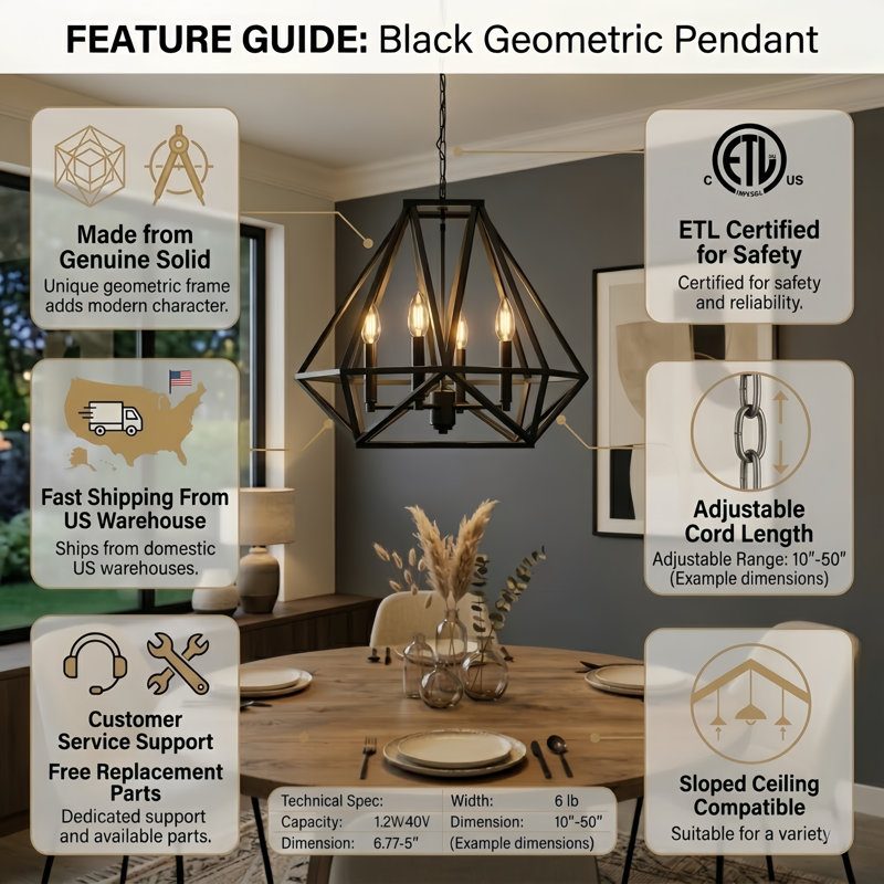 Worton 18.5" W 5-Light Dimmable Chandelier, Black