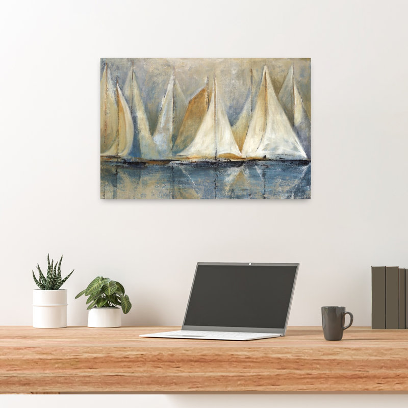 Flotte de voile, art côtier abstrait, H 24 po x l 16 po