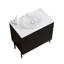 30 Inch Black Freestanding Bathroom Vanity with Transparent Round Glass Basin and Carrara White Sintered Stone Top