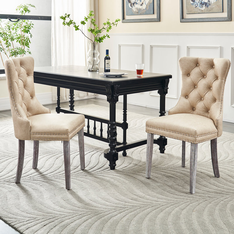 Classic Upholstered Dining Chair with Button Tufting and Nail Head Decoration, an Ideal Choice for Traditional Dining Spaces(Beige)