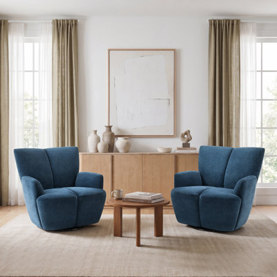 Modern Upholstered 360° Swivel Barrel Accent Armchair set of 2
