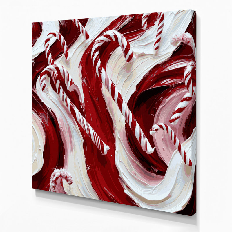 «Christmas Candy Canes», art mural sur toile rouge, H 8 po x l 8 po